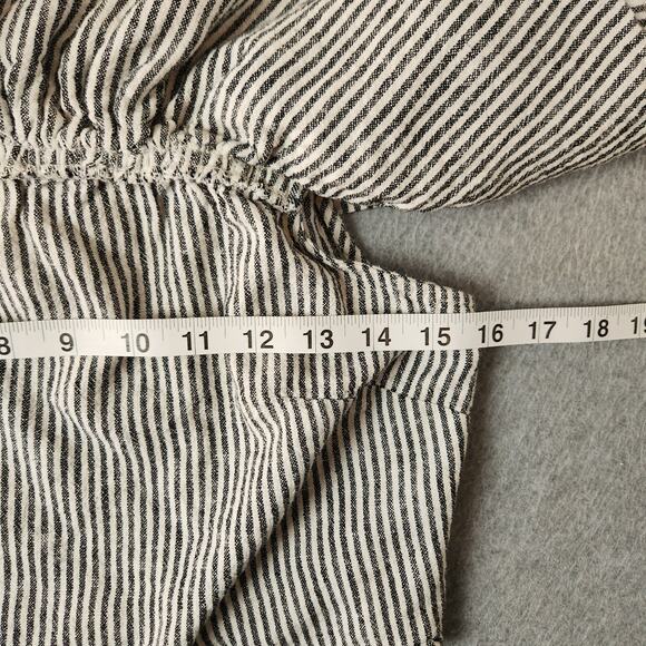 A New Day Top Size Medium Gray Linen Blend Stripe Ruffle Sleeve Off Shoulder - Picture 7 of 9